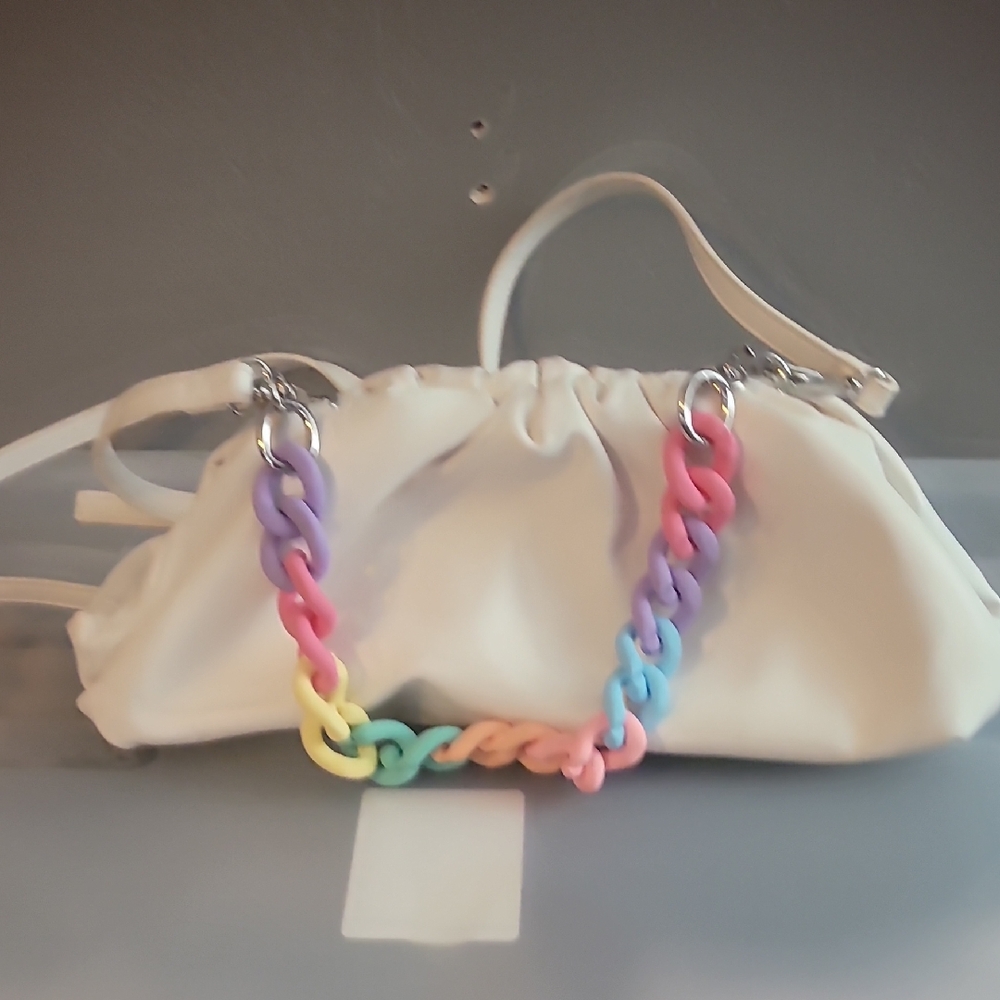 INC International Concepts White Bag with Rainbow Chain